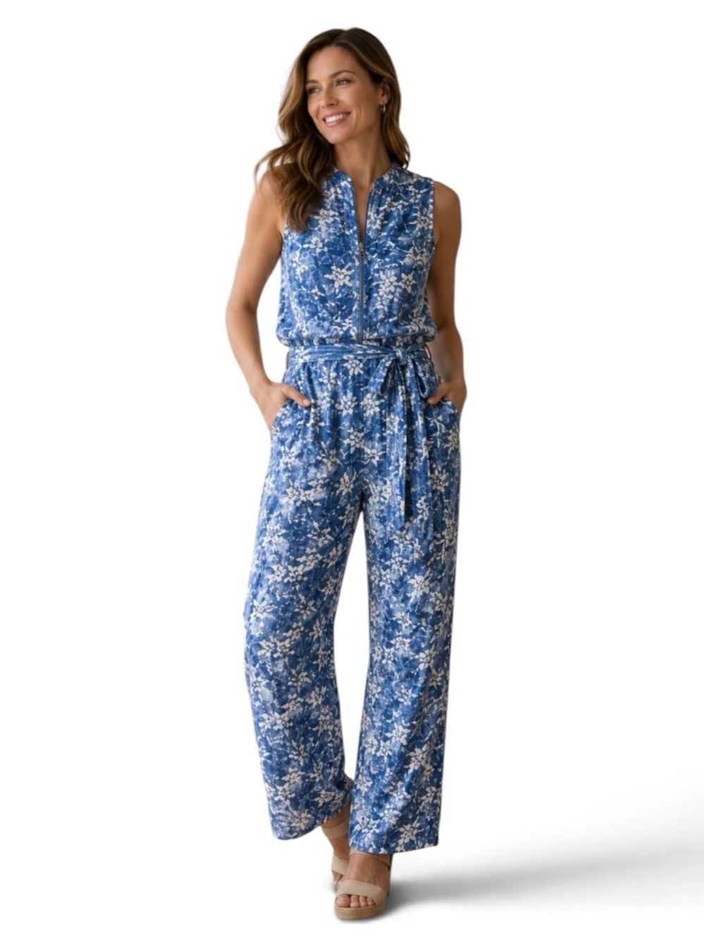 SOFT SURROUNDINGS Nahla Rayon Jumpsuit Floral NEW